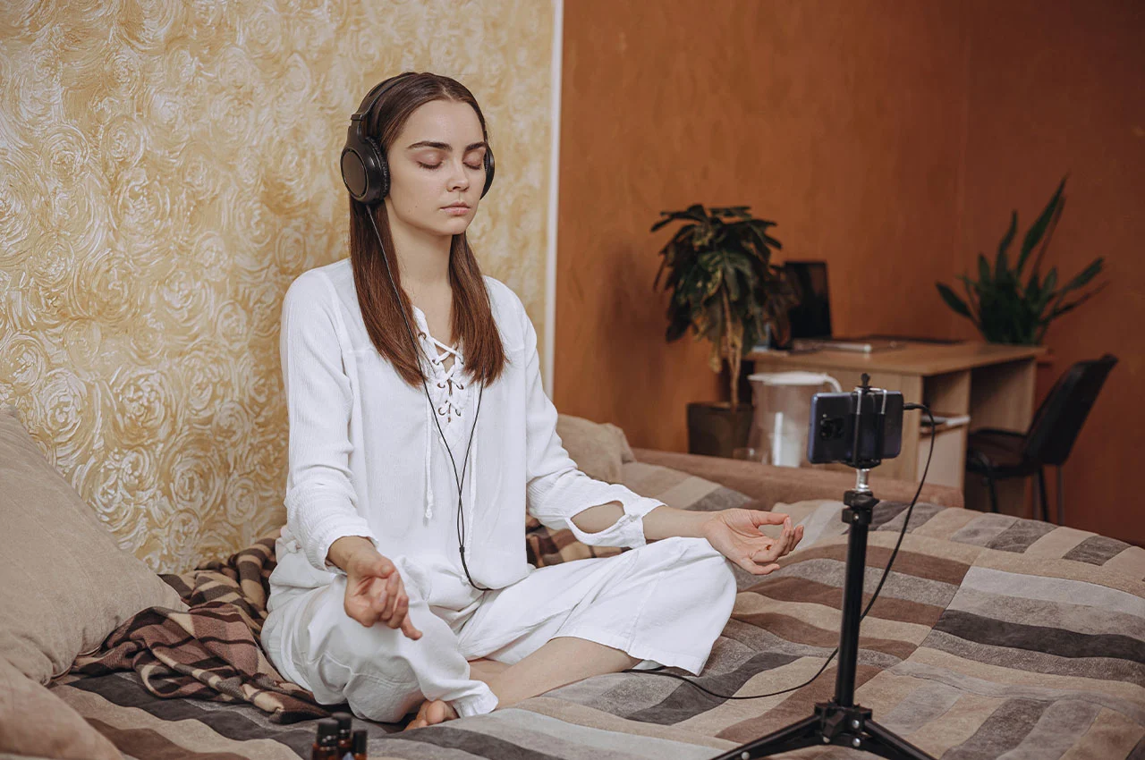 Guided meditation YouTube content with simple visuals and calming audio