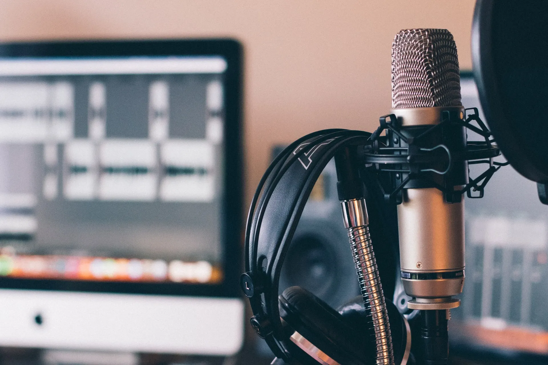 Microphone and headphones for professional voice-over recordings