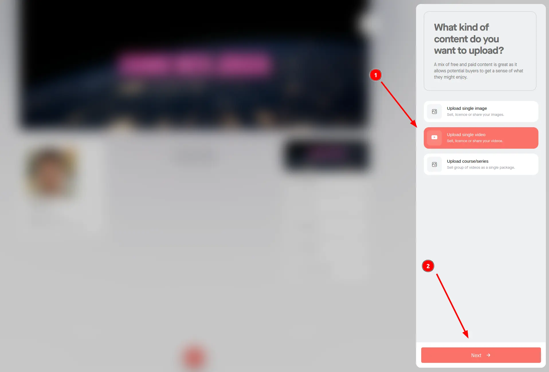 Platform dashboard showing upload content options — upload eBook file and configure delivery settings