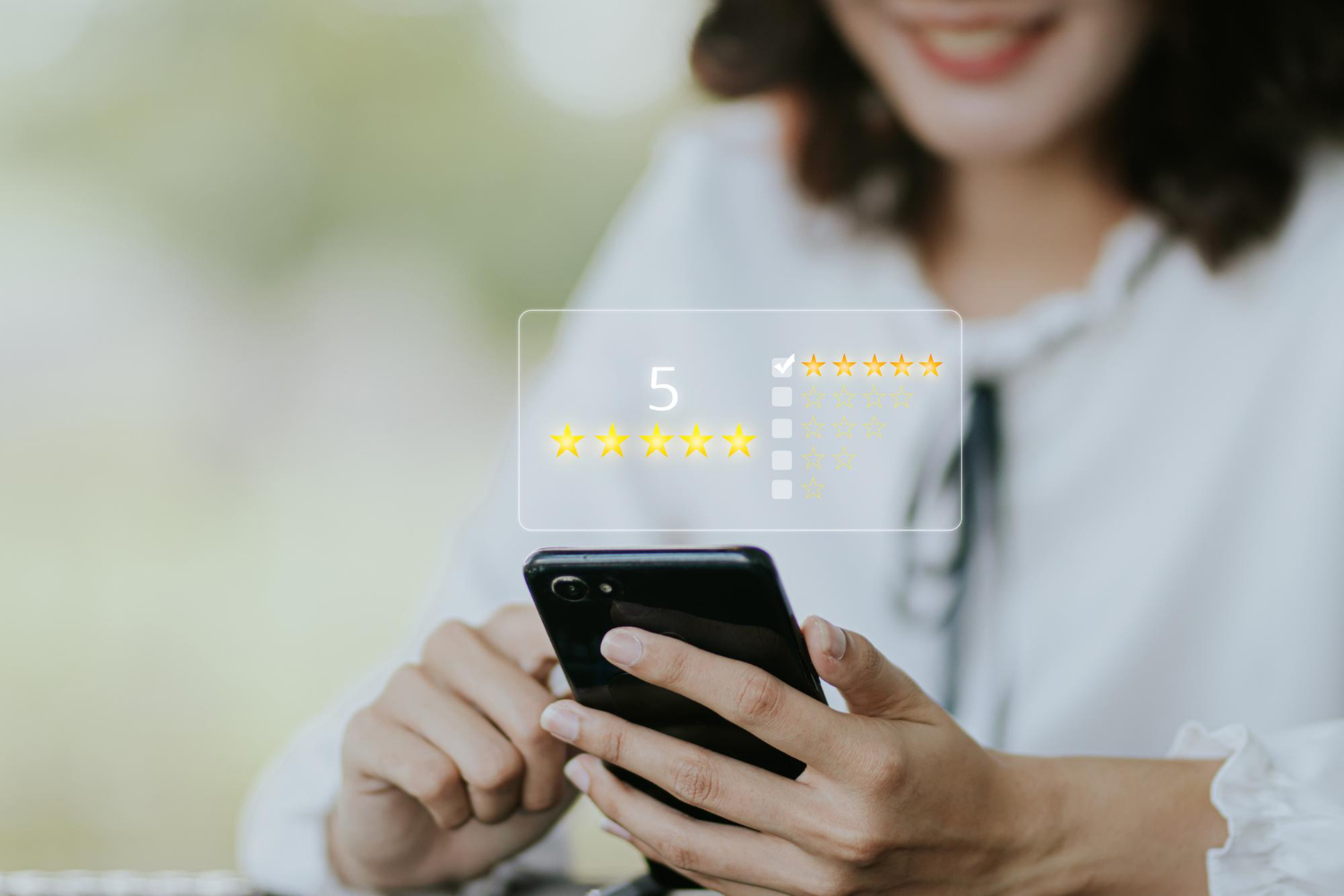 Phone with five-star rating icon for paid website and app testing